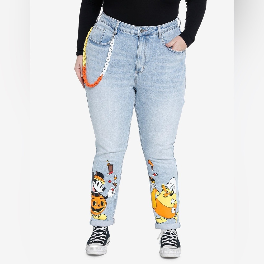 Disney Light Blue High Rise Women’s Jeans with Halloween Cartoon Prints
